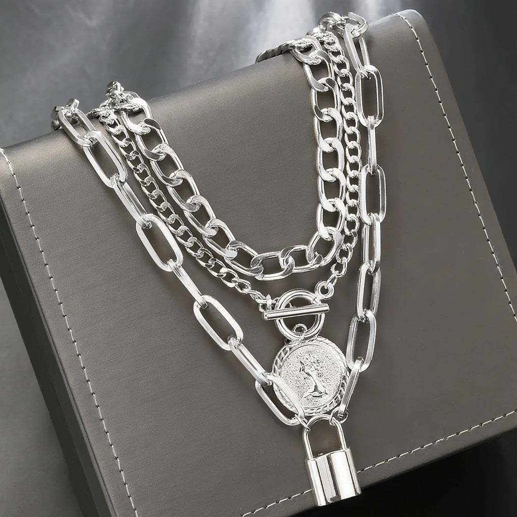 ✨ Punk Luxe Multi-Layer Necklace Trio