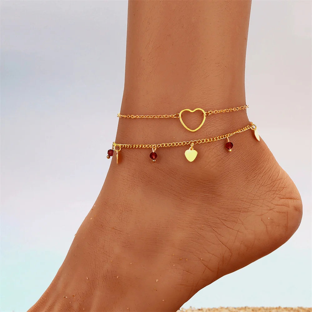 ✨ Golden Heartwave Layered Anklet