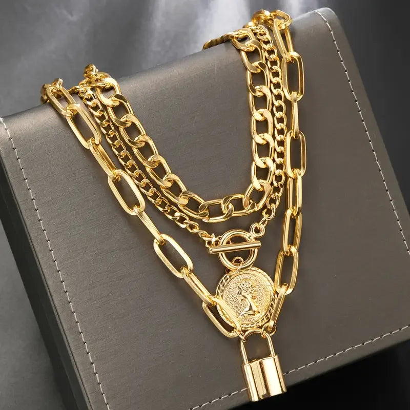 ✨ Punk Luxe Multi-Layer Necklace Trio